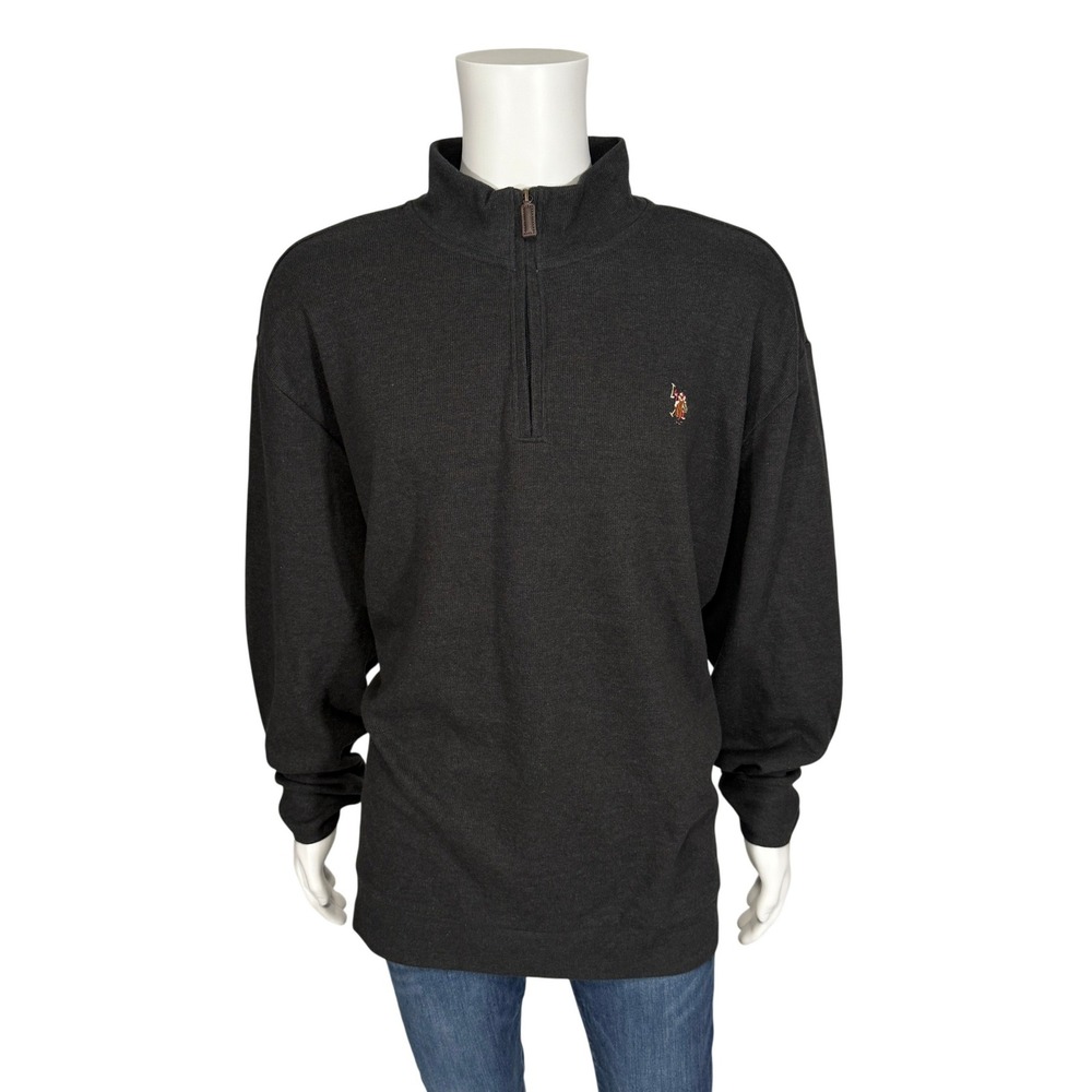 US Polo Assn Mens 3XL Charcoal Grey Quarter Zip Pullover Sweater